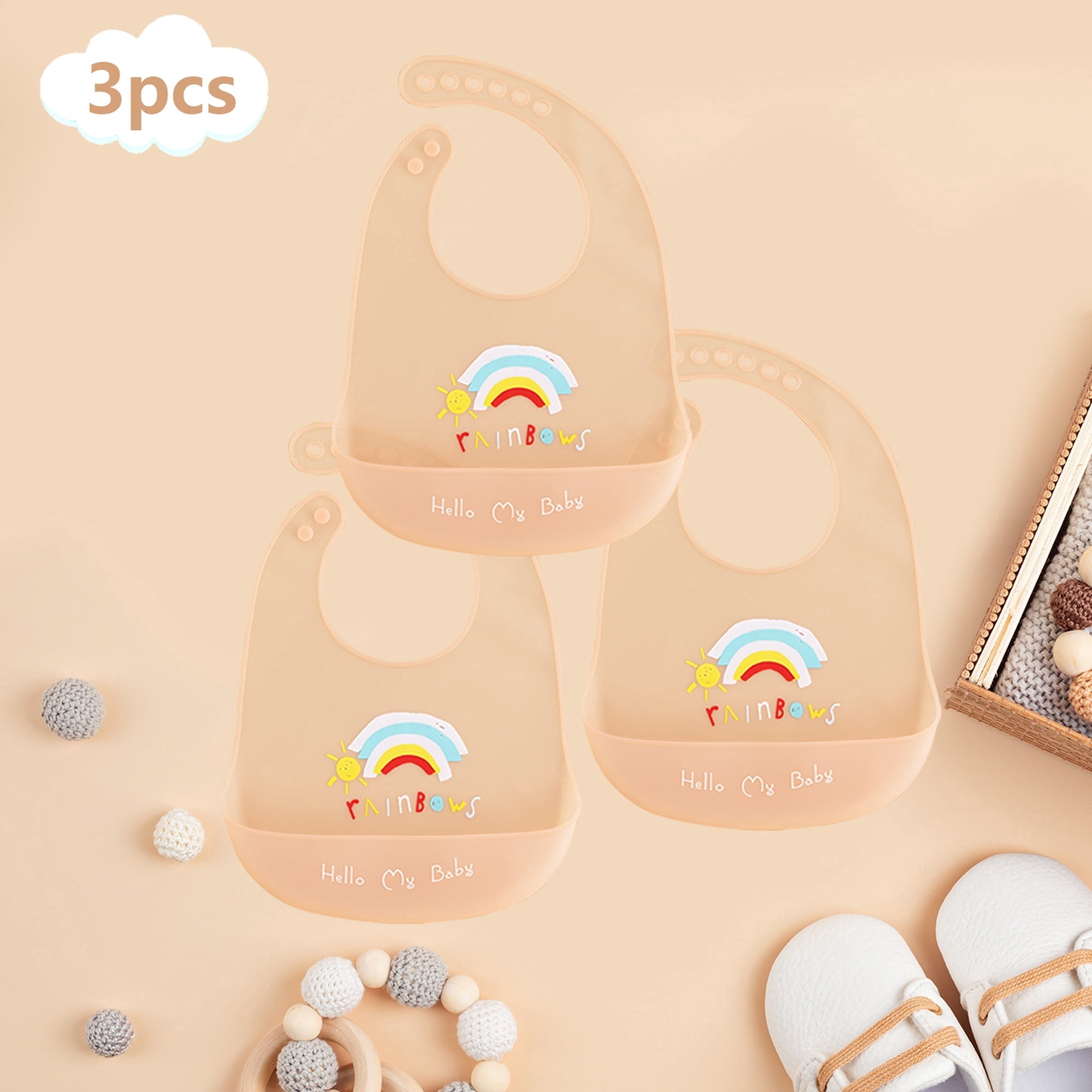 GOLDCOLIN Set of 3 Silicone Bibs for Babies & Toddlers,Soft Adjustable Bibs with Pocket Food Catcher for Baby Girl,Boy