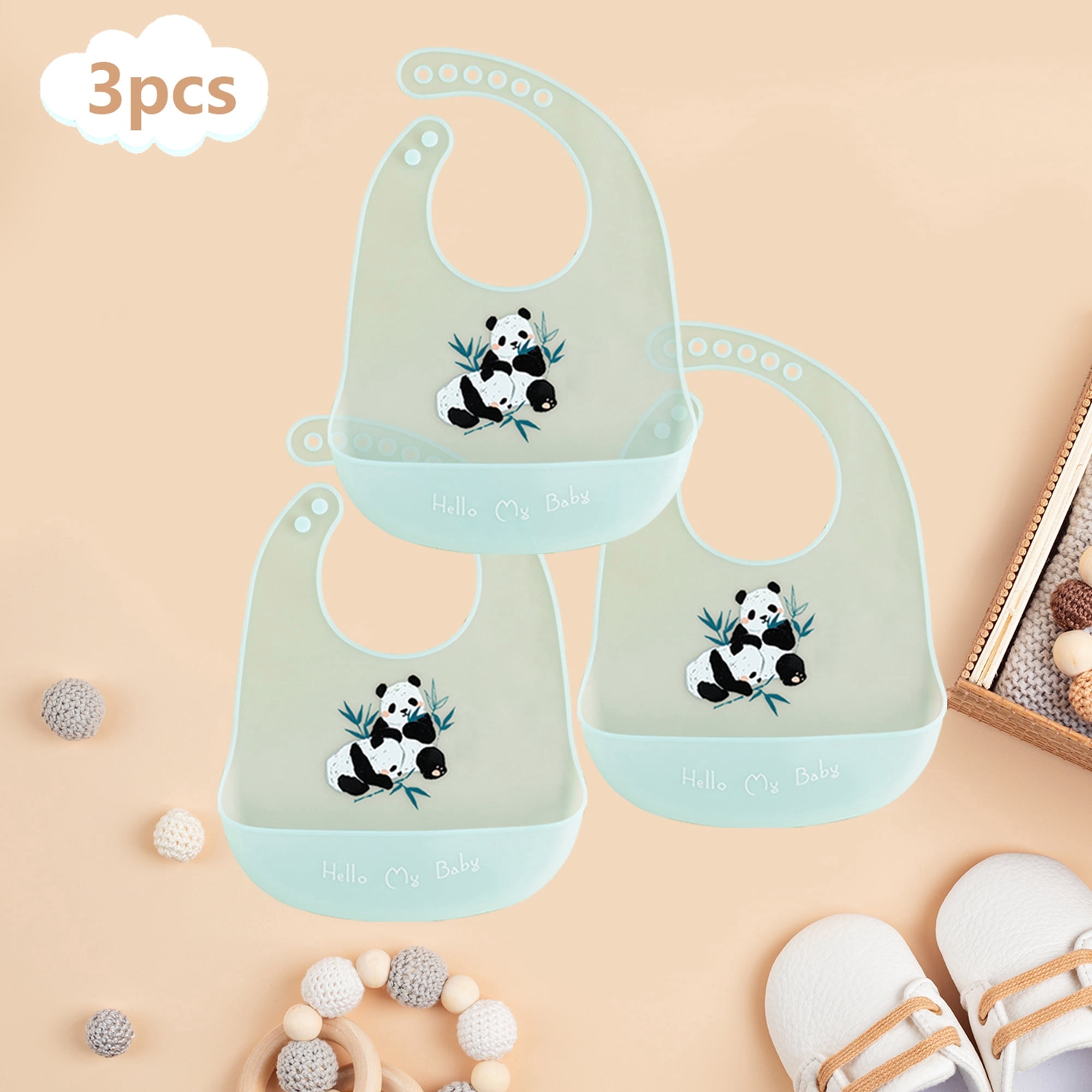 GOLDCOLIN Set of 3 Silicone Bibs for Babies & Toddlers,Soft Adjustable Bibs with Pocket Food Catcher for Baby Girl,Boy