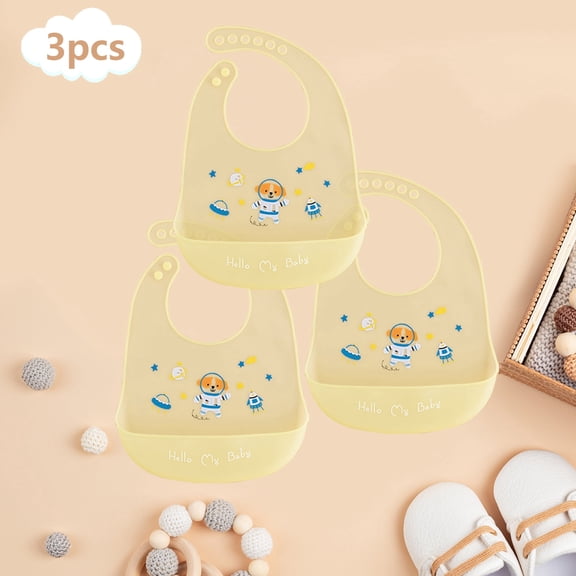 GOLDCOLIN Set of 3 Silicone Bibs for Babies & Toddlers,Soft Adjustable Bibs with Pocket Food Catcher for Baby Girl,Boy