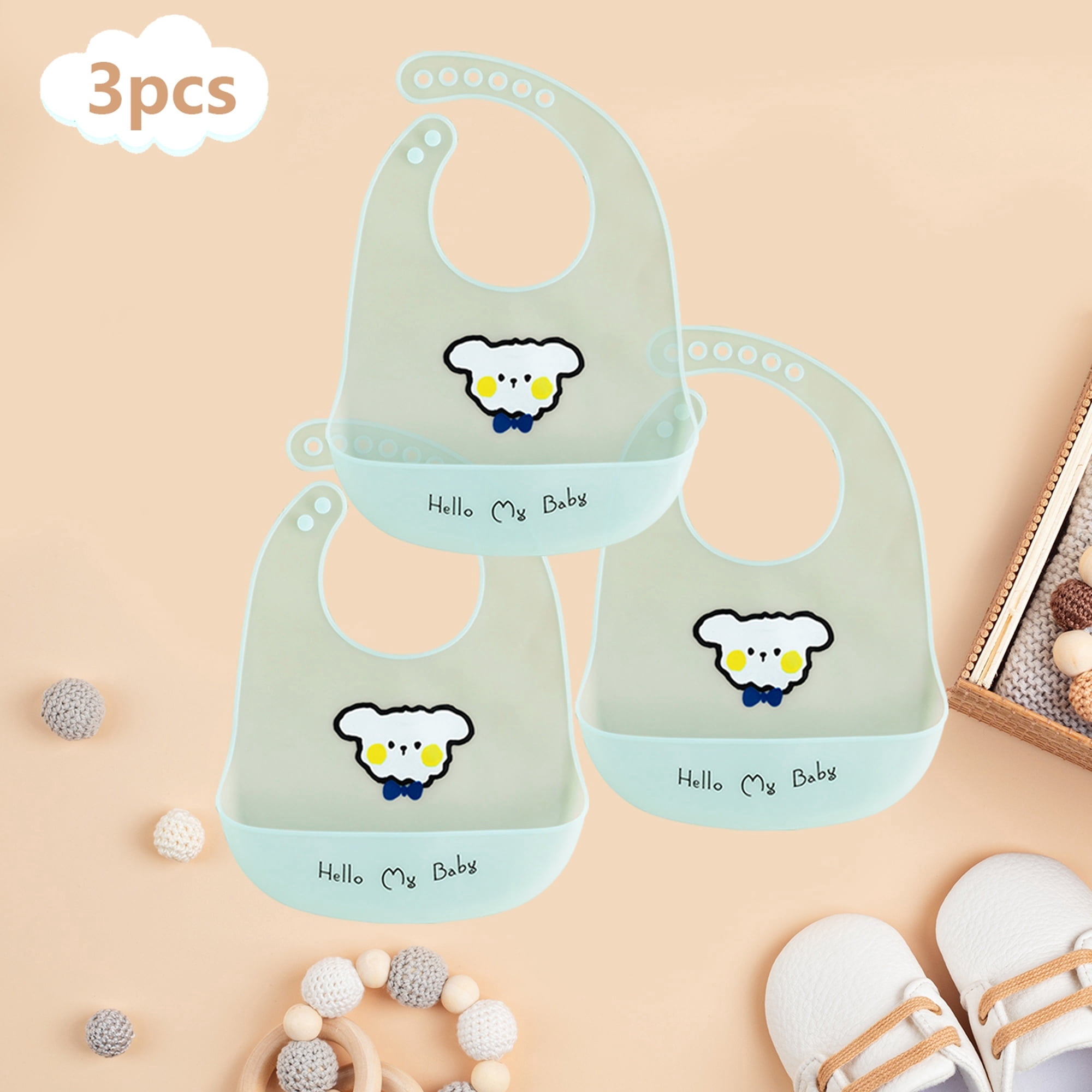 GOLDCOLIN Set of 3 Silicone Bibs for Babies & Toddlers,Soft Adjustable Bibs with Pocket Food Catcher for Baby Girl,Boy
