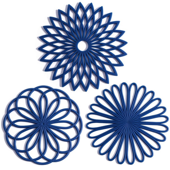 Set of 3 Silicone Trivet Mat - Non-Slip & Heat Resistant Modern Kitchen Hot Pads for Table & Countertop - Trivet for Hot Dishes, Turquoise