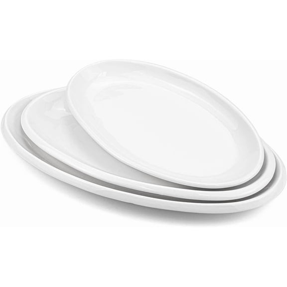 Set of 3 Sizes Porcelain Oval Serving Platters White Dinner Plates Serving Dishes for Party, Dessert, Sushi, Fish