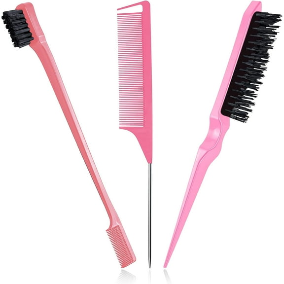 Set of 3 Sleek Bun Brushes - Perfect for Sleek Braids, Teasing, and Hair Styling - Pink
