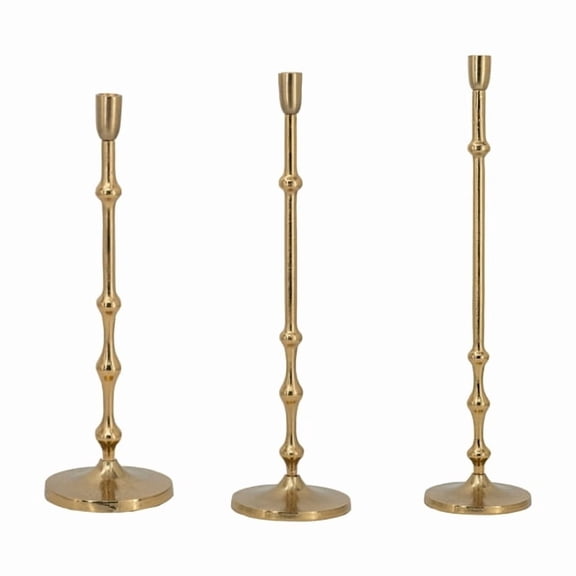 Set of 3, Slender Aluminum Taper Candle Holder with Bead Accents, Bronze
