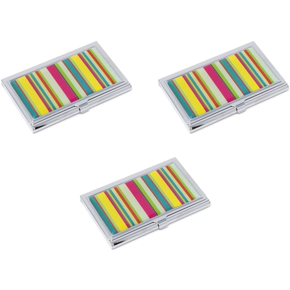 Set of 3 Slim & Minimalist Metal Business Card Holder Unisex Case With Insert (Rainbow)