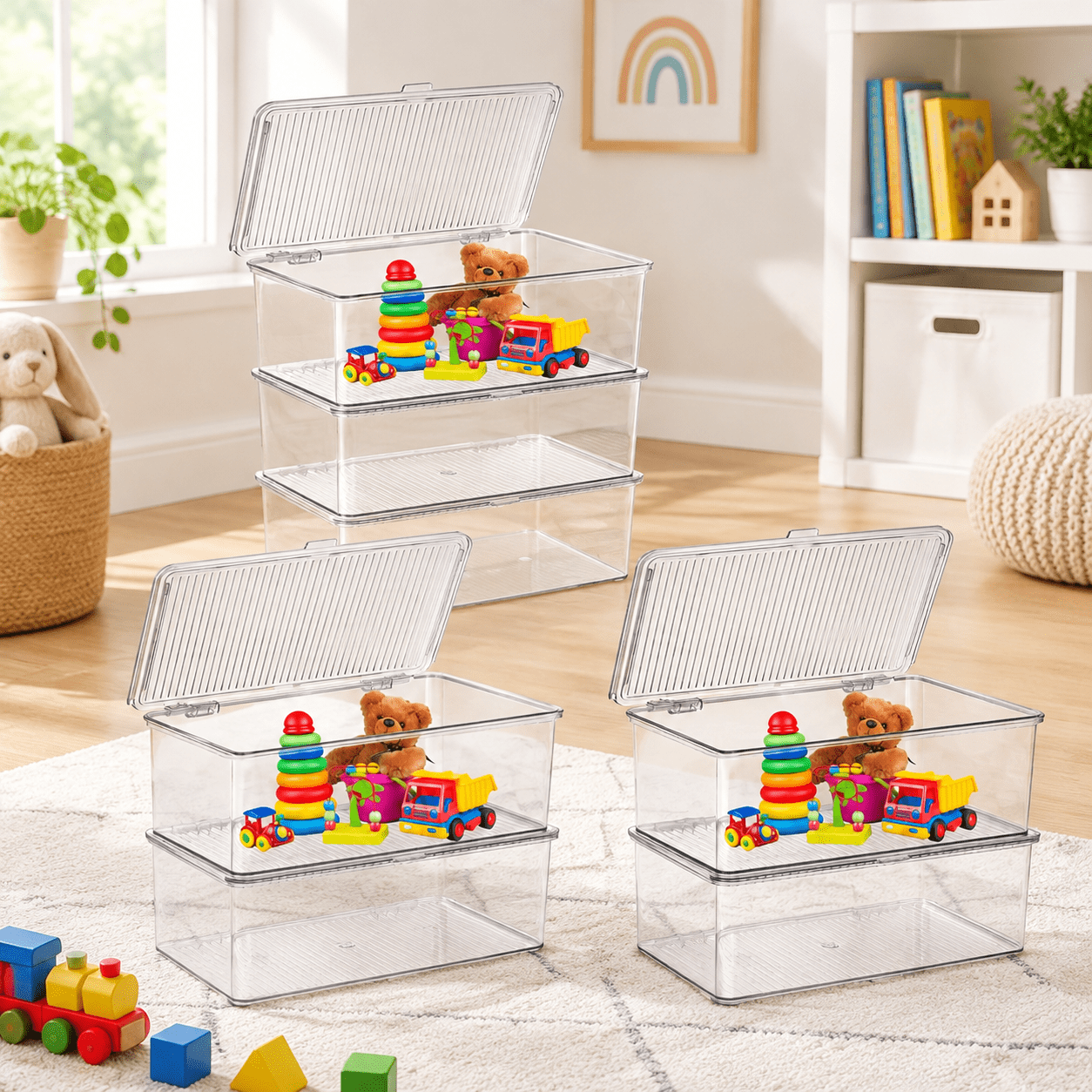 Set of 3 Small Clear Stackable Storage Boxes with Hinged Lids, 10.8x6 ...
