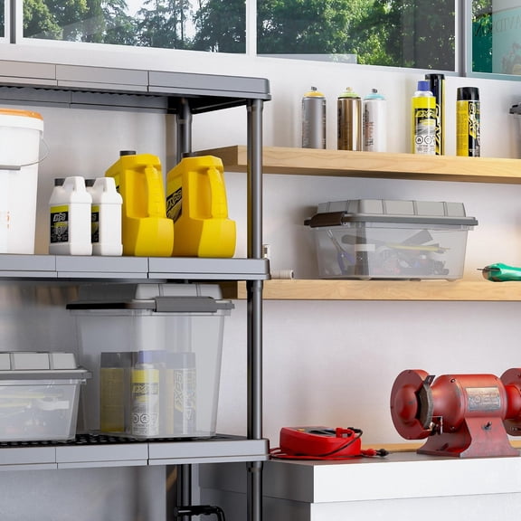 Set of 3 Small Latch PRO 17QT Heavy Duty, Water Resistant Plastic Organization and Storage Box with Extra Capacity Latching Lid, Transparent Grey