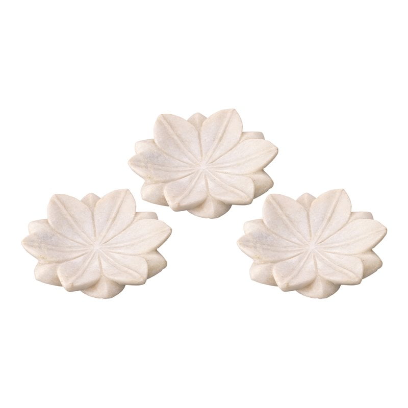 Set of 3 Small White Lotus Marble Decorative Plates