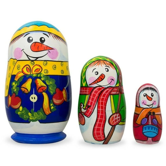 Set of 3 Snowman Family Wooden Nesting Dolls 4.25 Inches