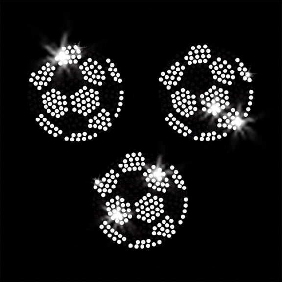 Set of 3 Soccer Balls Iron-on Black and Clear Rhinestone Crystals Transfer Bling by JCS Rhinestones