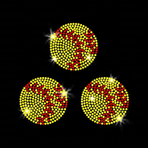 Set of 3 Softball Fastpitch Balls Iron-on Sparkly Bling Rhinestone Crystals Transfer by JCS Rhinestones