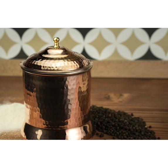 Set of 3 Solid Copper Canister Set with Lid | 100% Copper Kitchen Storage Box| Copper Spice Jar Container