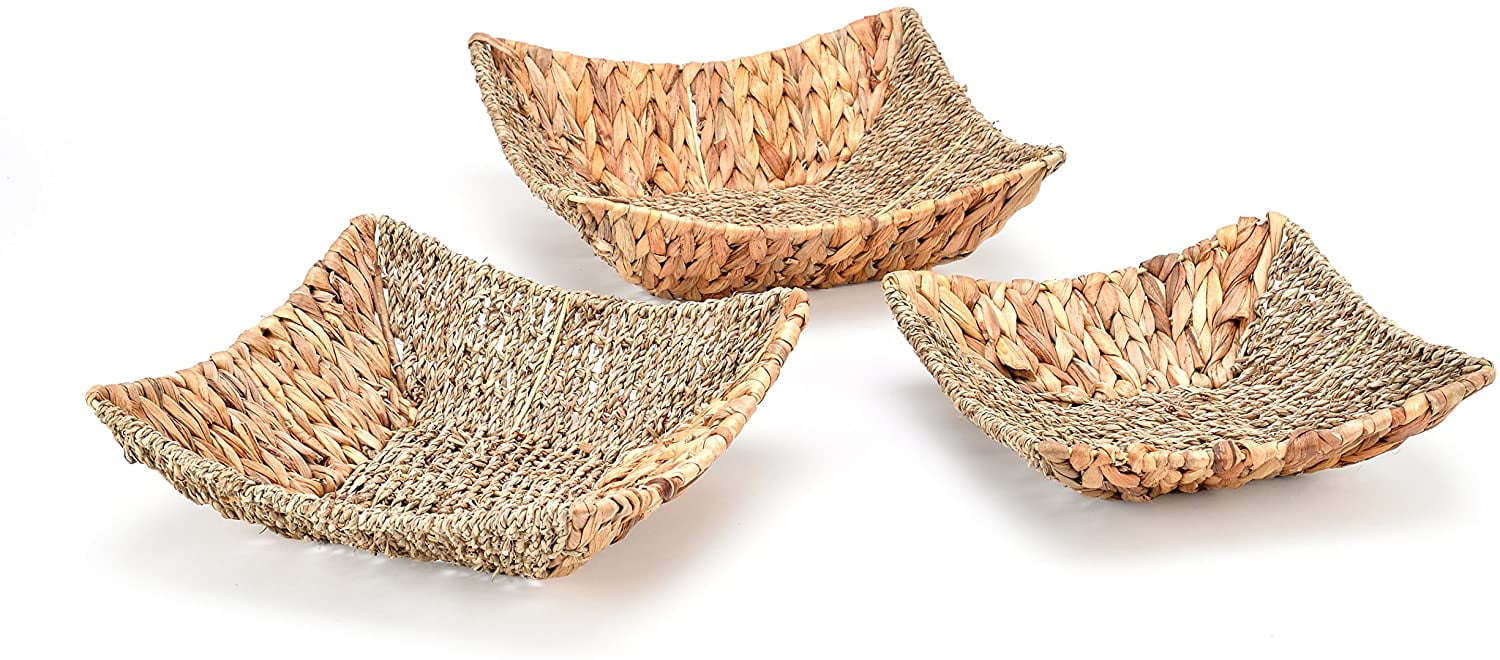 Set of 3 Natural Seagrass and Hyacinth Square Storage Baskets