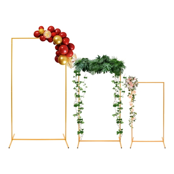 Set of 3 Square Metal Backdrop Stand,Wedding Flower Balloon Arch Frame Stand for Birthday Party Ceremony Banquet Garden Decorations (Gold)