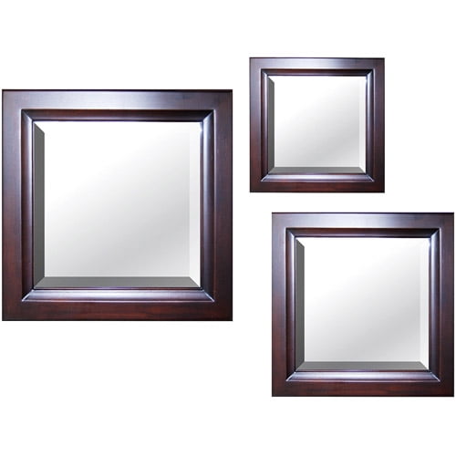 Set of 3 Square Mirrors, Mahogany Finish
