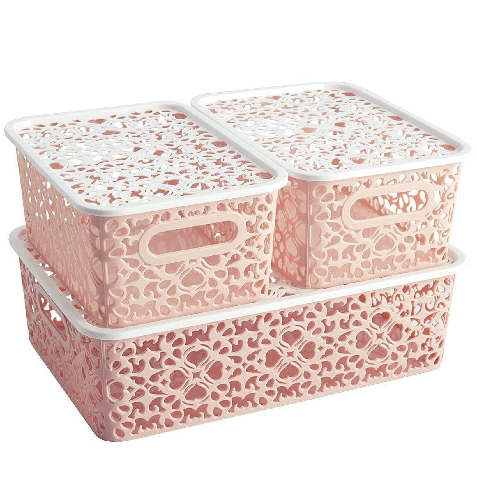 Blush Pink Polypropylene Stackable Storage Bins with Lids, Set of 3