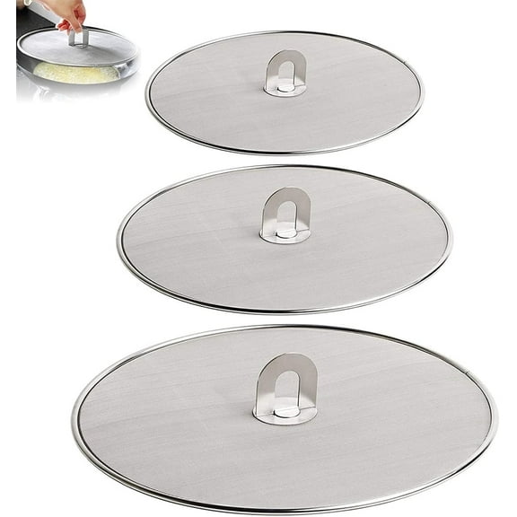 Set of 3 Stainless Steel Grease Splatter Guards in Various Sizes for Frying