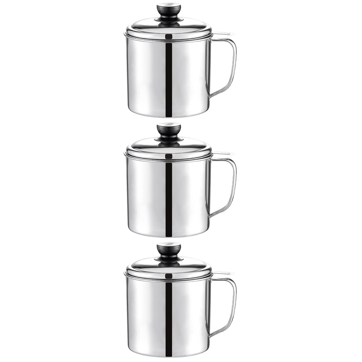 Set of 3 Stainless Steel Oil Filter Pot Gravy Oil Pot with Strainer ...