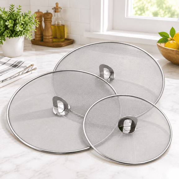 Set of 3 Stainless Steel Splatter Screens for Frying Pans, 10", 11.5", 13"