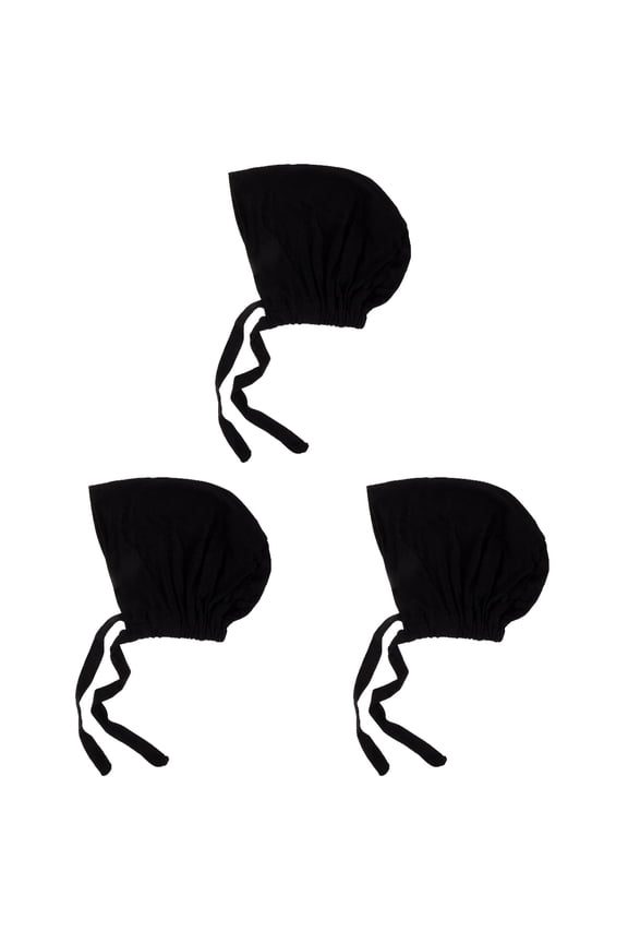 Set of 3 Strappy Headscarf Hat Elastic Bottom Tied with Rope Hijab Solid Color (1# Black) Women Gift Womens Muslin Cap Base Spandex Women's