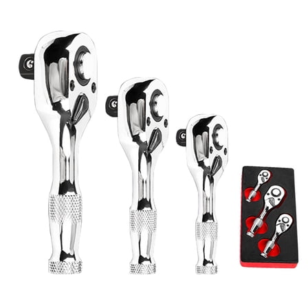 Set of 3 Stubbys Ratchets Wrench Tool 72Teeth 1/4" 3/8" 1/2" Drive Socket Wrenches Quick-Releases & Reversibles Designs