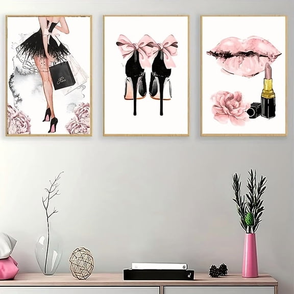 Set of 3 Stylish Girl Wall Posters, Wall Canvas, Living Room Decorative Canvas Art - Frameless, Eye-Catching, And Stunning.