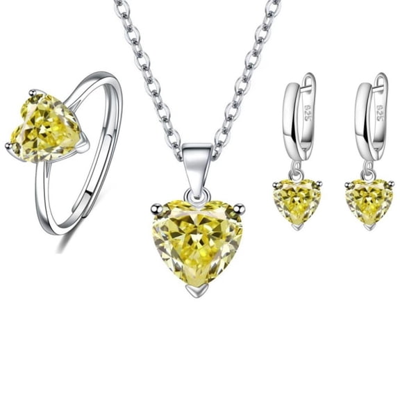 Set of 3 Stylish Heart Shaped Cubic Zirconia Necklace Earrings Ring Jewelry Set Chic Gift For Fashion Forward Women