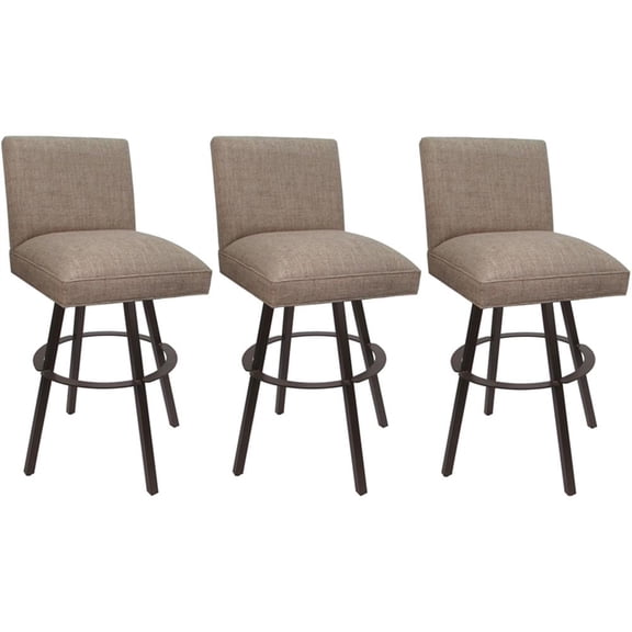 Set of 3 Swivel Metal Bar Stools 30" - Sommerville - Basin Beige Fabric - Brown