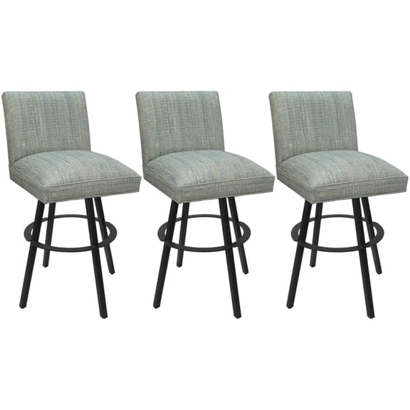 Set of 3 Swivel Metal Bar Stools 30" - Sommerville - Watusi Teal Fabric - Gray