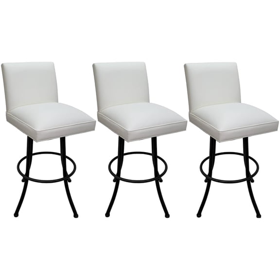Set of 3 Swivel Metal Bar Stools - Sommerville Noam - White Vinyl - Black