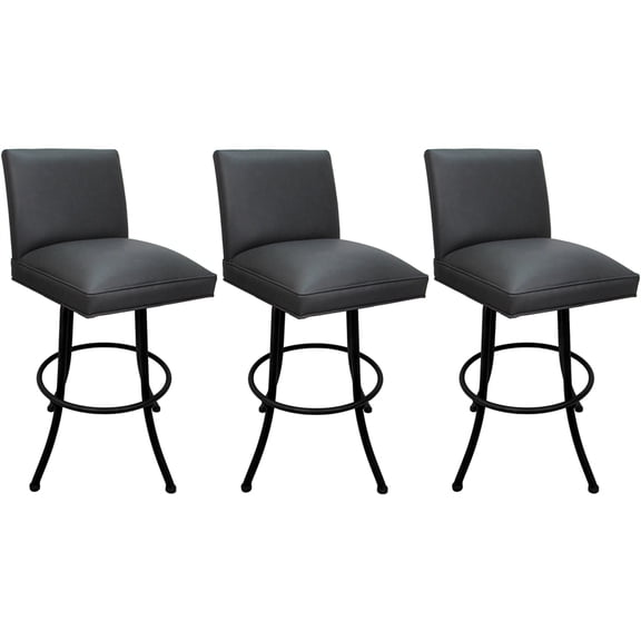 Set of 3 Swivel Metal Counter Stools - Sommerville Noam - Gray Vinyl - Black