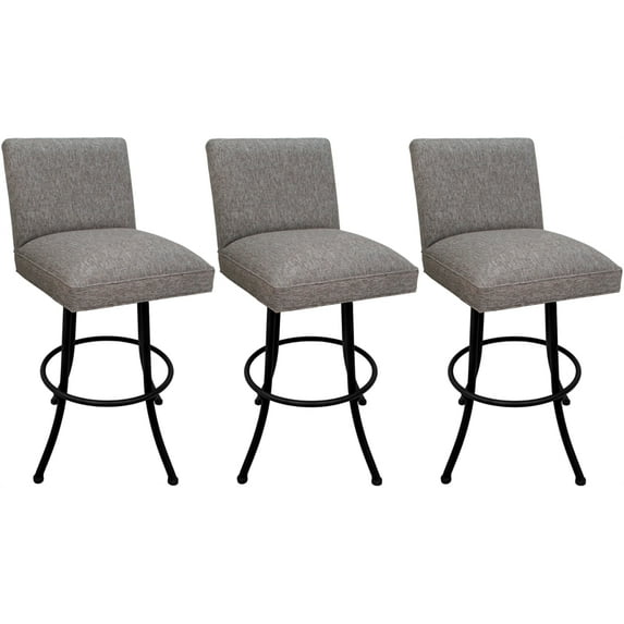 Set of 3 Swivel Metal Counter Stools - Sommerville - Mojave Gray Fabric - Black