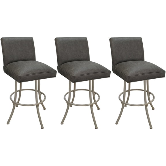 Set of 3 Swivel Metal Counter Stools -Sommerville NW Elk Charcoal Fabric - Beige
