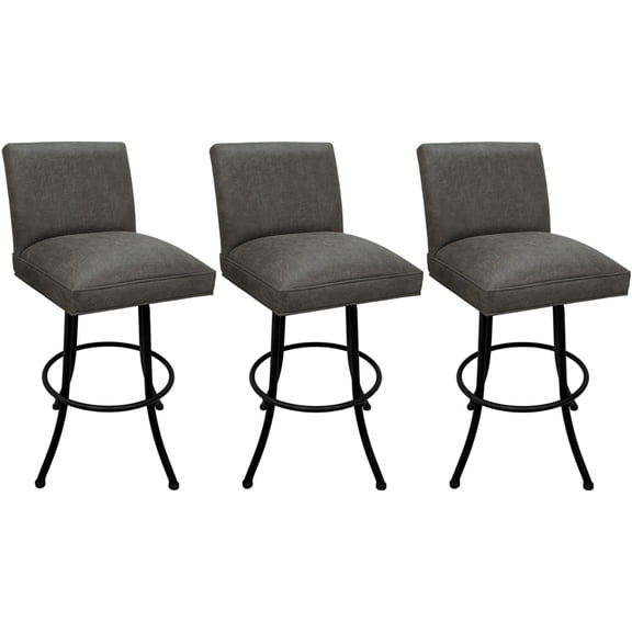 Set of 3 Swivel Metal Counter Stools -Sommerville NW Elk Charcoal Fabric - Black