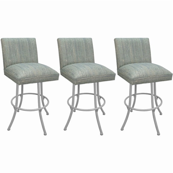Set of 3 Swivel Metal Counter Stools Sommerville Noam Watusi Teal Fabric - White