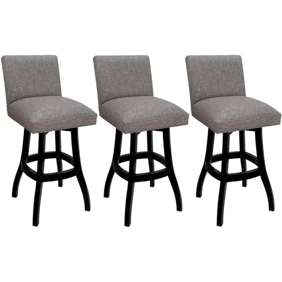 Set of 3 Swivel Wood Bar Stools 30" - Sommerville - Mojave Gray Fabric - Black