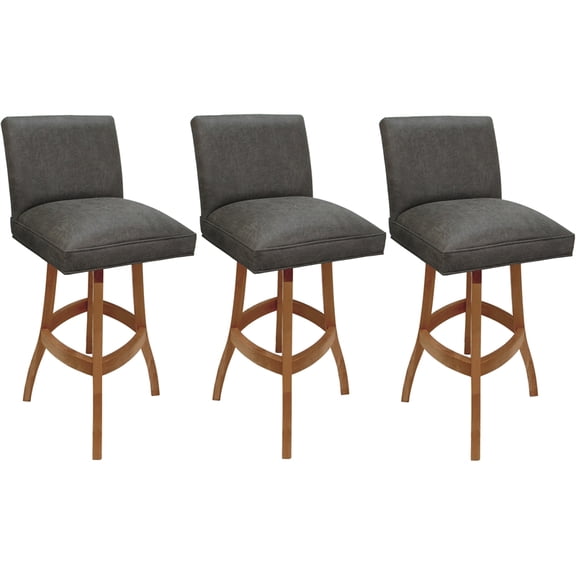 Set of 3 Swivel Wood Bar Stools 30" Sommerville - NW Elk Charcoal Fabric - Honey