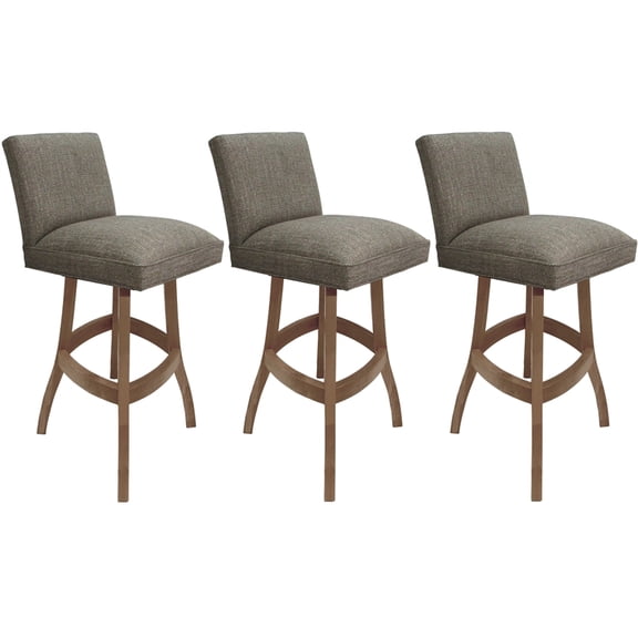 Set of 3 Swivel Wood Bar Stools 30" - Sommerville -Plumley Cocoa Fabric - Cashew