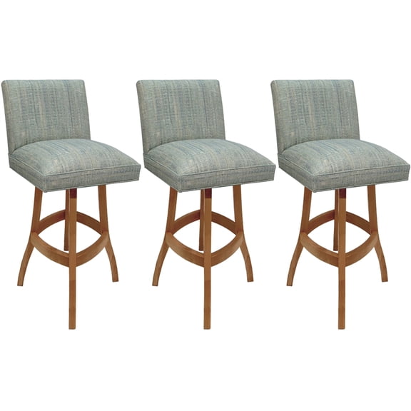 Set of 3 Swivel Wood Bar Stools 30" - Sommerville - Watusi Teal Fabric - Honey