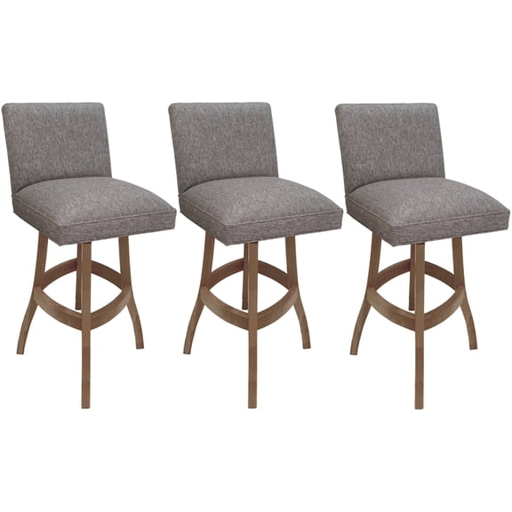 Set of 3 Swivel Wood Counter Stools 26" -Sommerville Mojave Gray Fabric - Cashew