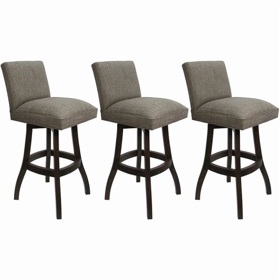 Set of 3 Swivel Wood Counter Stools Sommerville Plumley Cocoa Fabric Dark Walnut