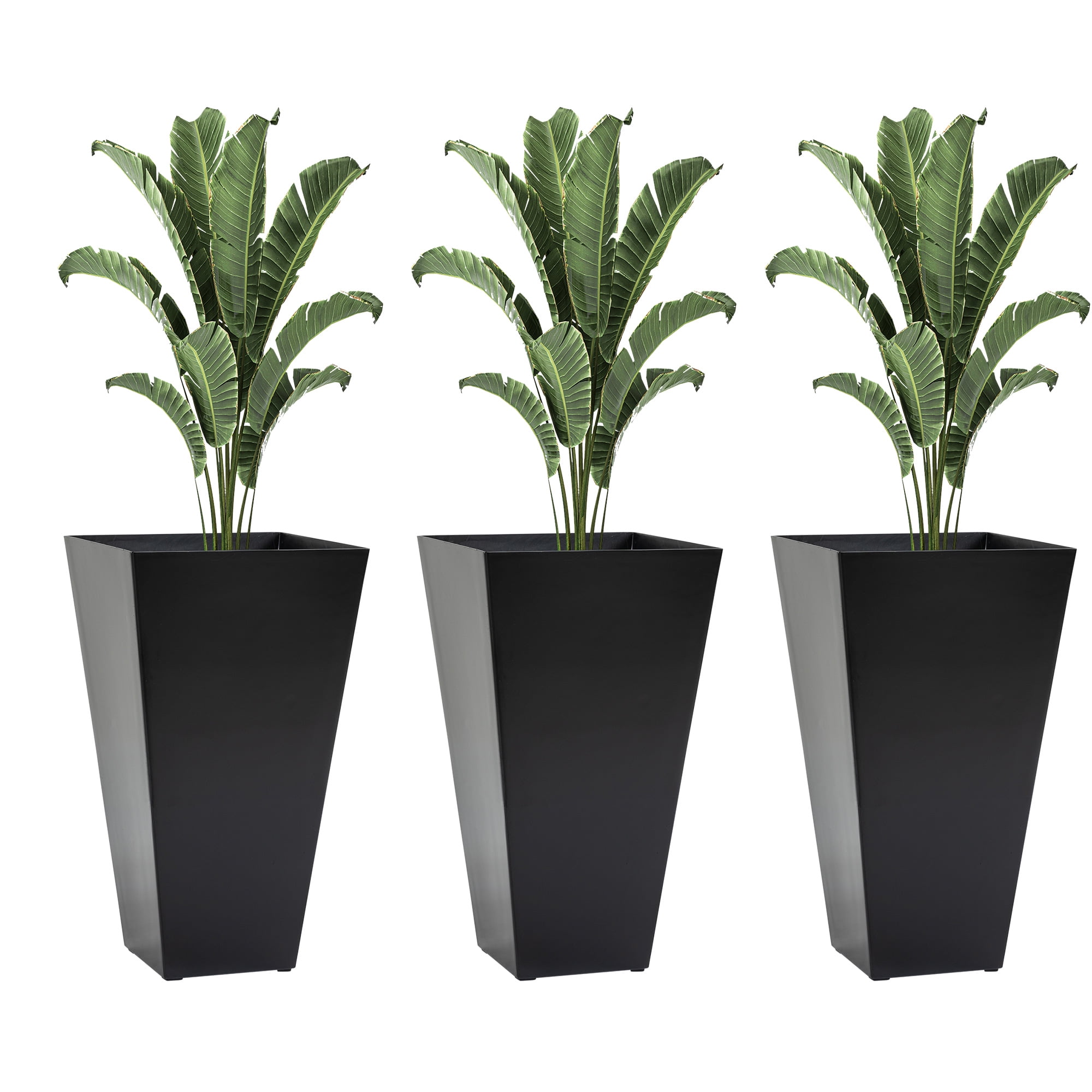 Set of 3 Tall Planters with Drainage Hole, 28" Outdoor Flower Pots, Indoor Planters for Porch Patio and Deck, Black