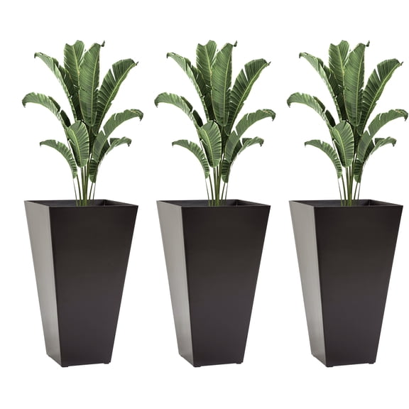 Set of 3 Tall Planters with Drainage Hole, 28" Outdoor Flower Pots, Indoor Planters for Porch Patio and Deck, Brown
