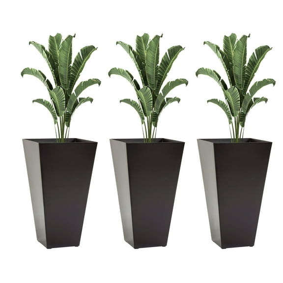Set of 3 Tall Planters with Drainage Hole, 28" Outdoor Flower Pots, Indoor Planters for Porch Patio and Deck, Brown