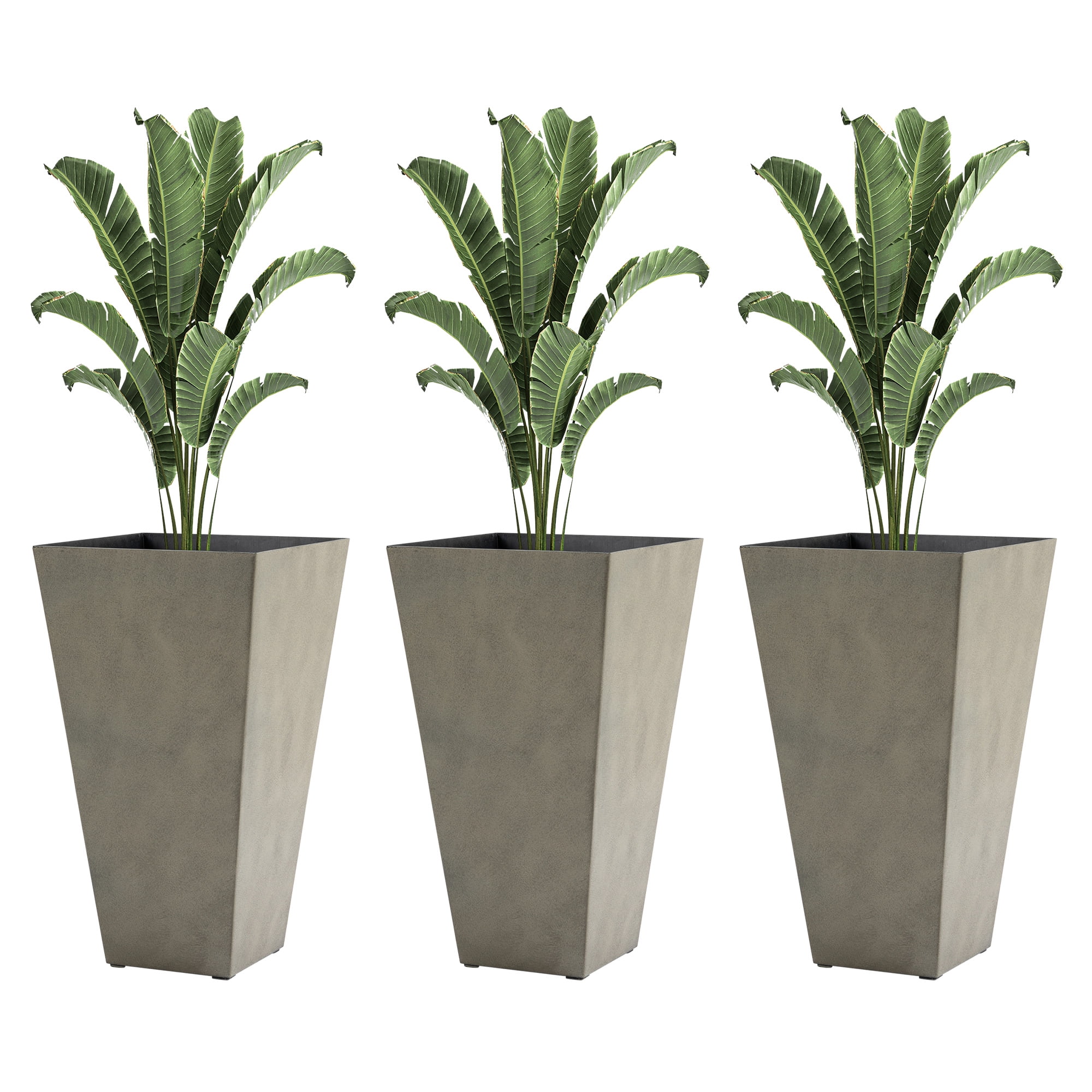 Set of 3 Tall Planters with Drainage Hole, 28" Outdoor Flower Pots, Indoor Planters for Porch Patio and Deck, Gray