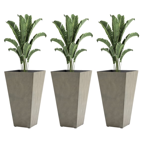 Set of 3 Tall Planters with Drainage Hole, 28" Outdoor Flower Pots, Indoor Planters for Porch Patio and Deck, Gray