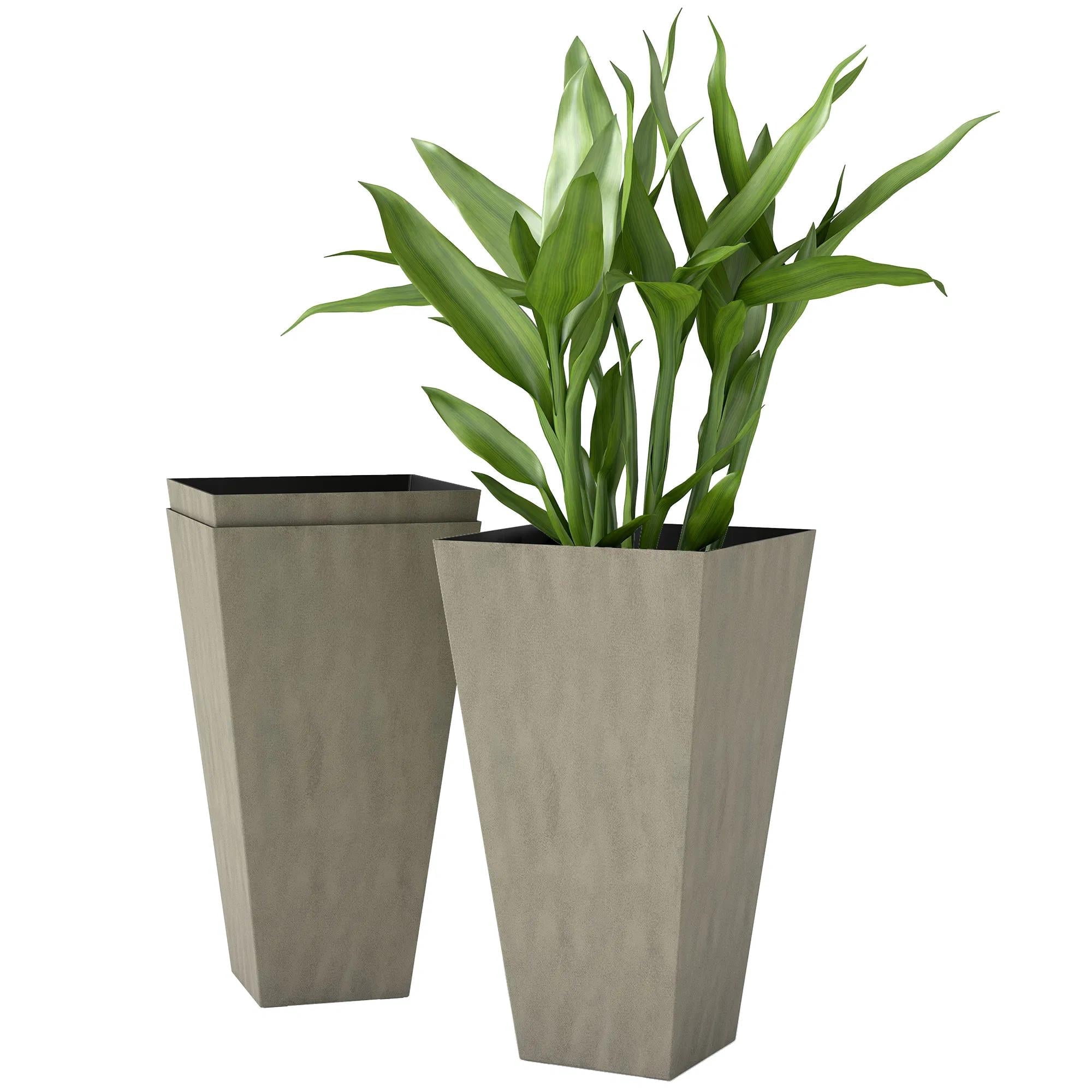 Set of 3 Tall Plastic Planterswith Drainage Hole, Outdoor Flower Plant Pots, Indoor Planters for Porch Patio and Deck