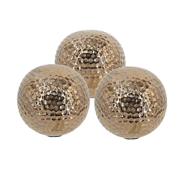 Set of 3 Textured Bronze Ceramic Decorative Orbs, 3.9 inch Home Accent Balls