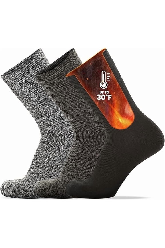 Men’s Thermal Socks, Set of 3, Heated Winter Cold Weather Insulated Socks, Sizes 7-12, Black/Charcoal/Grey