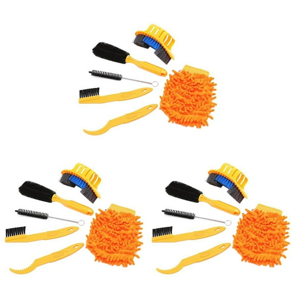 Bike Tire Cleaning Kit Set of 3 with Orange Brake Handle - Bike Cleaner for Tires and Brakes